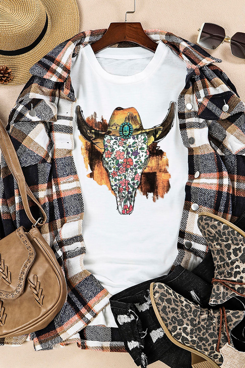 Khaki MOMLIFE Slogan Graphic Print Crew Neck T Shirt