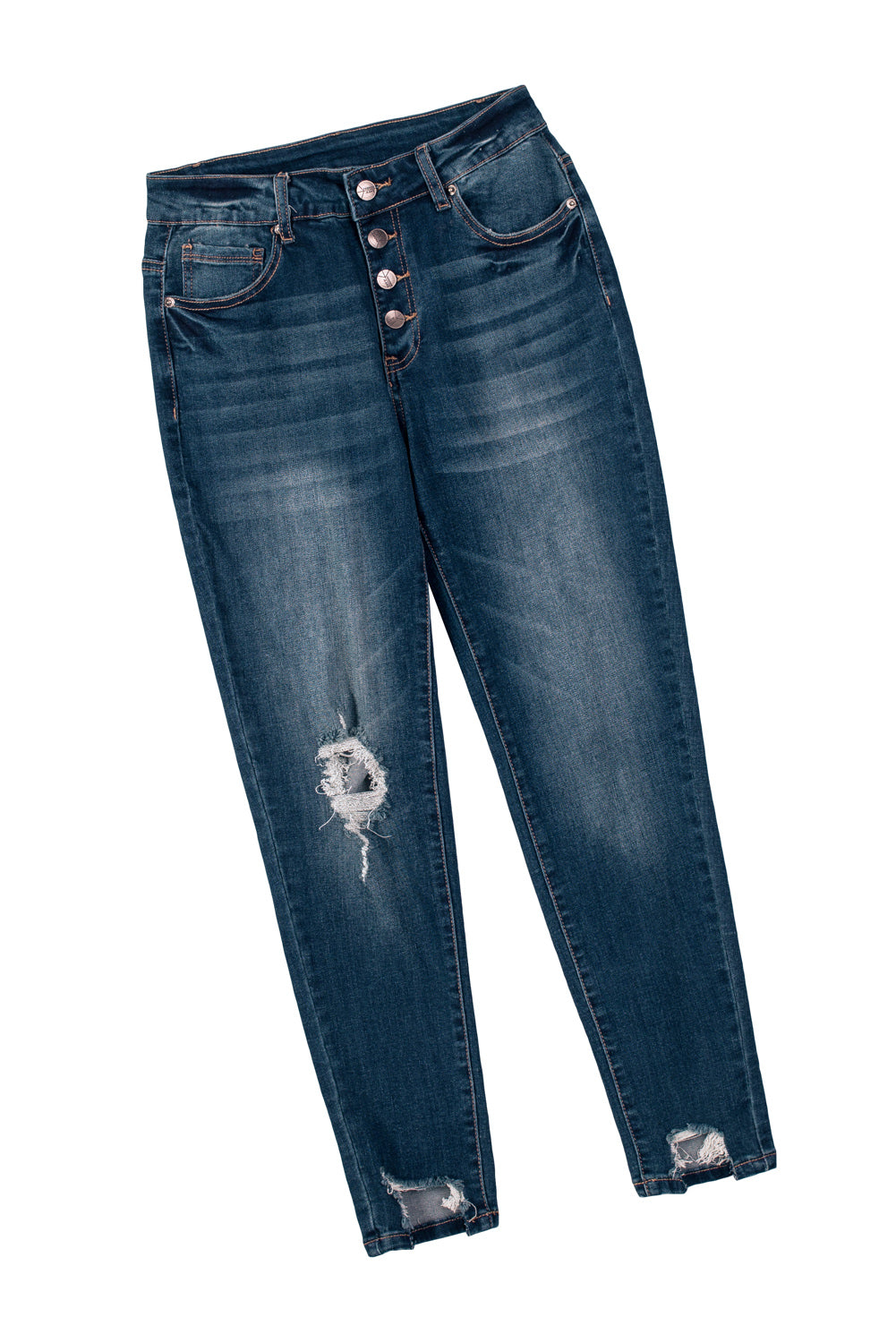 Button Fly High Waist Ripped Skinny Fit Ankle Jeans