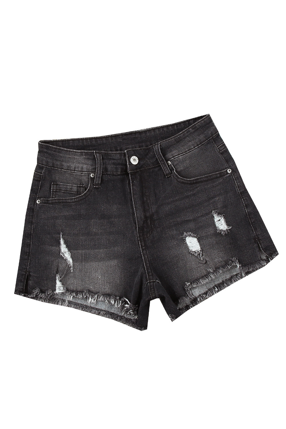 Distressed Ripped Denim Shorts with Pockets