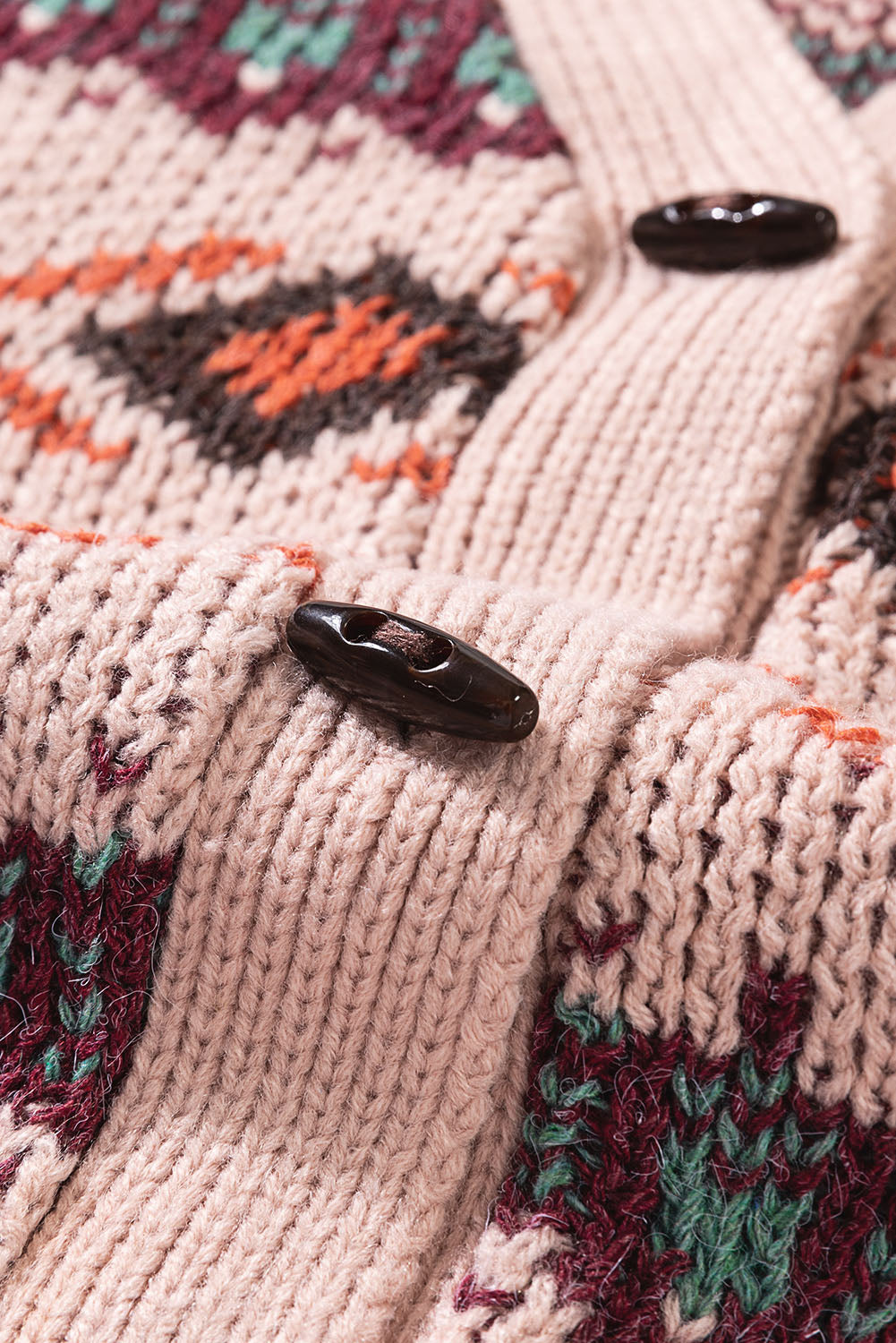 Multicolor Tribal Pattern V Neck Button Front Cardigan