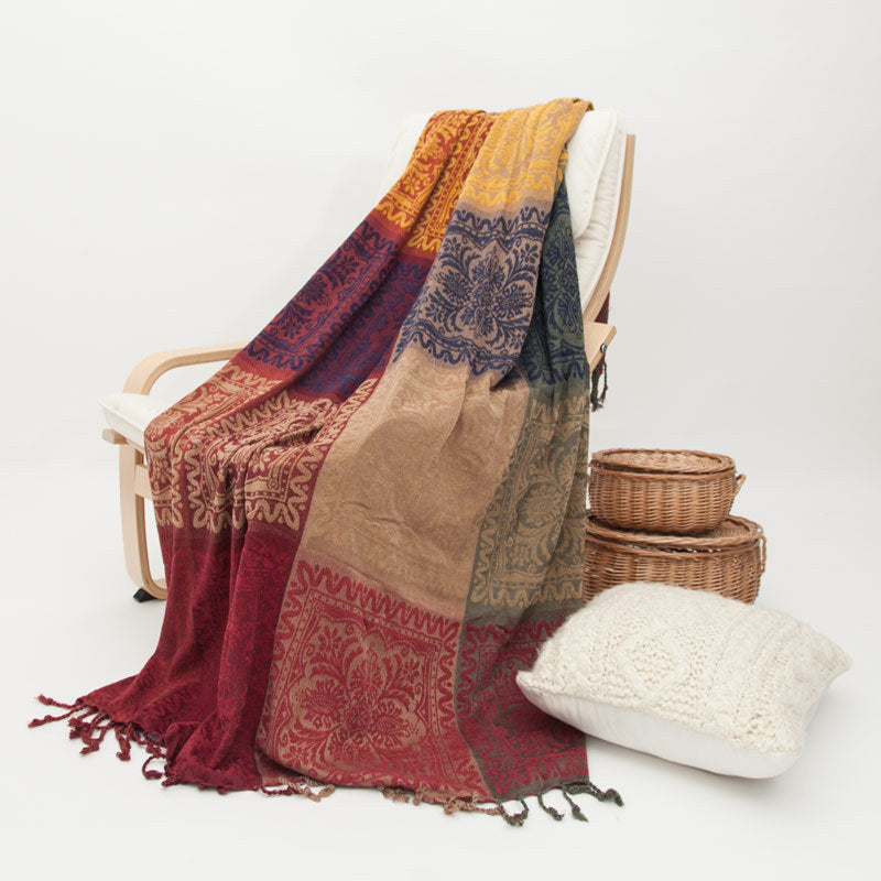 Ethnic Chenille Knitted Blanket Fabric Sofa Cover