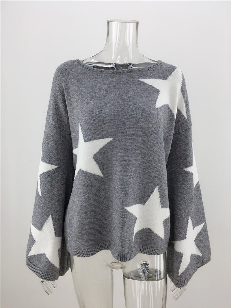 Fall Winter Plus Size Five-pointed Star Sweater Fashion Geometric Pullover Loose OL Commuter Sweater Women