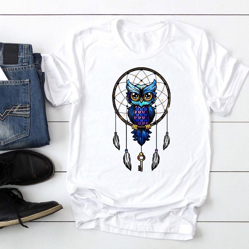 Women's Feather Printed Watercolor Short-sleeved T-shirt