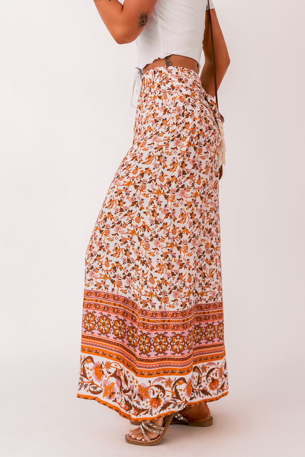 Boho Floral Print Wide Leg Pants