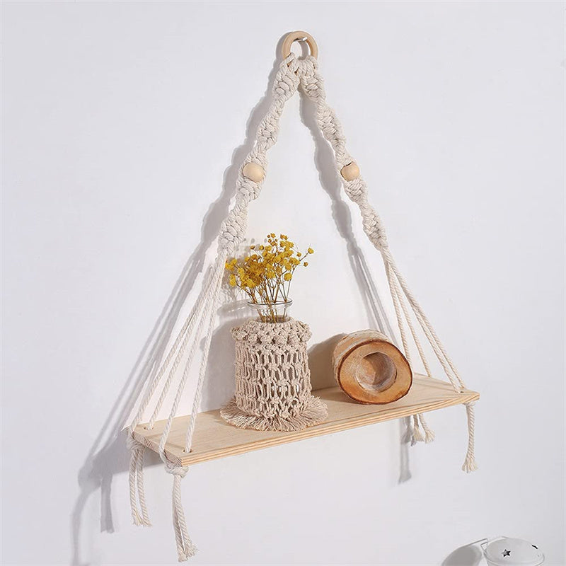 YuPinDiZu Macrame Wall Hanging Shelf Boho Style With Wood Shelf Handmade Macrame Shelf For Hanging Plants And Decor Boho Wall Decor With Beautiful Macrame Rope And Shelf