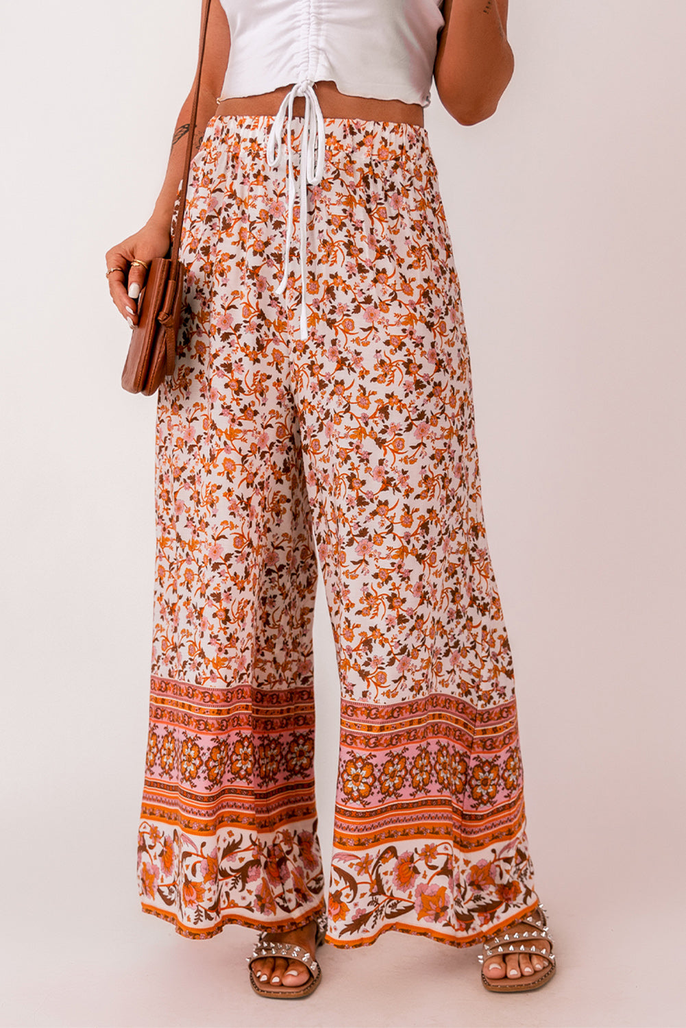Boho Floral Print Wide Leg Pants