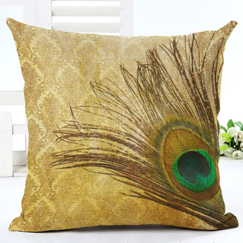 Peacock Printed Cotton, Linen And Linen Pillowcase