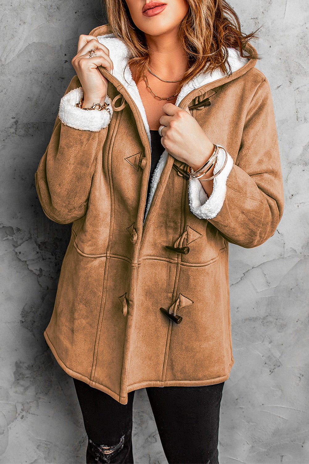 Fleece Suede Mid-length Hooded Coat