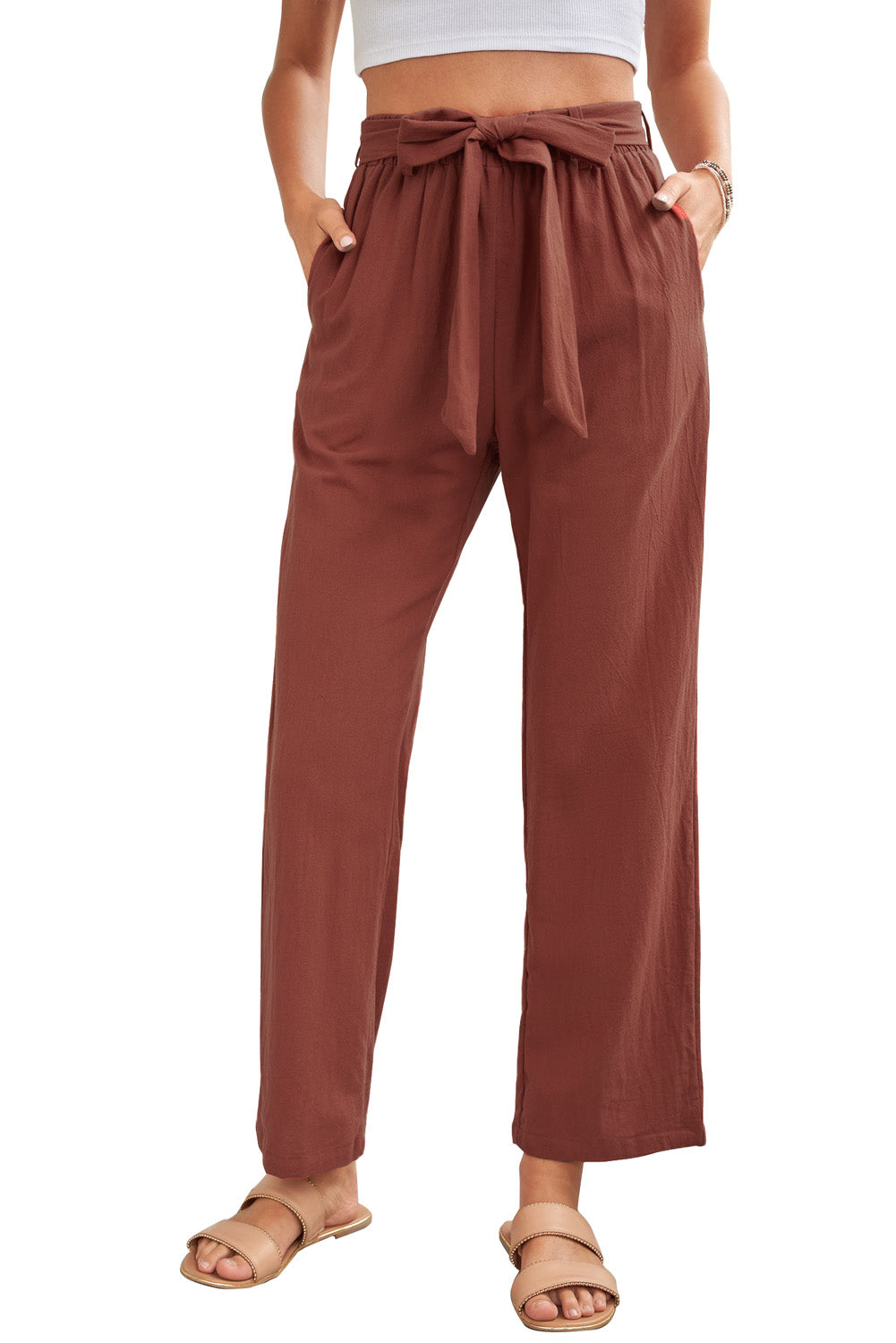 Elastic Waist Drawstring Wide Leg Pants