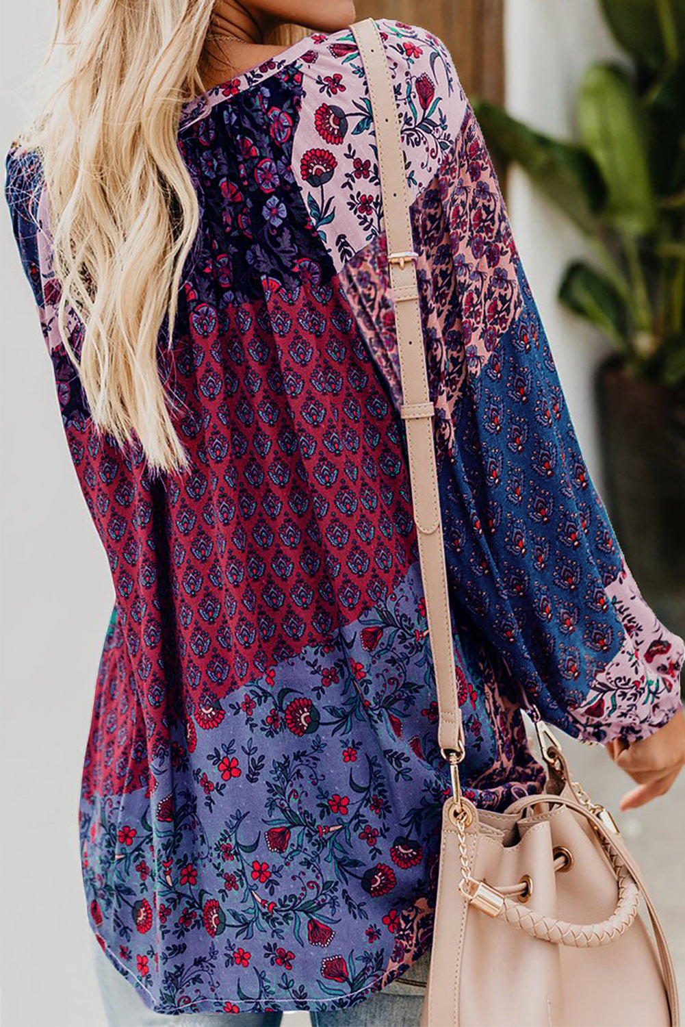 Multicolor Floral Print Peasant Blouse