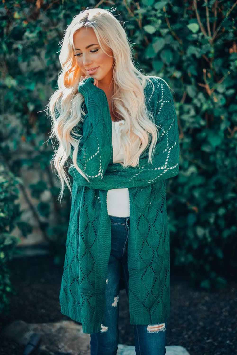 Bubble Sleeve Side Slit Knit Cardigan