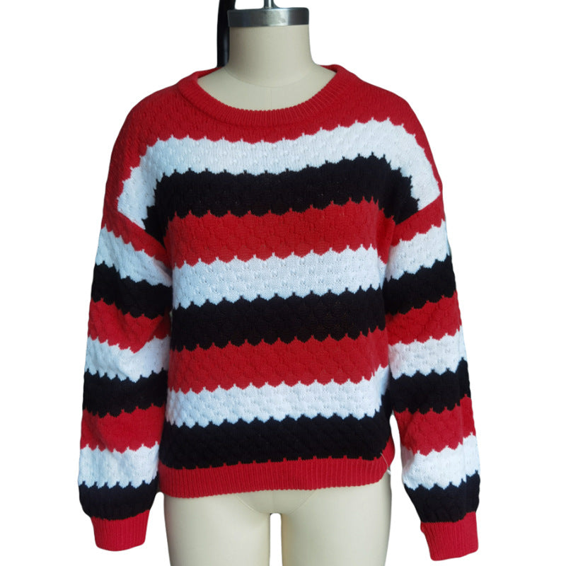 Casual Loose Color-blocking Pullover Long-sleeved Sweater
