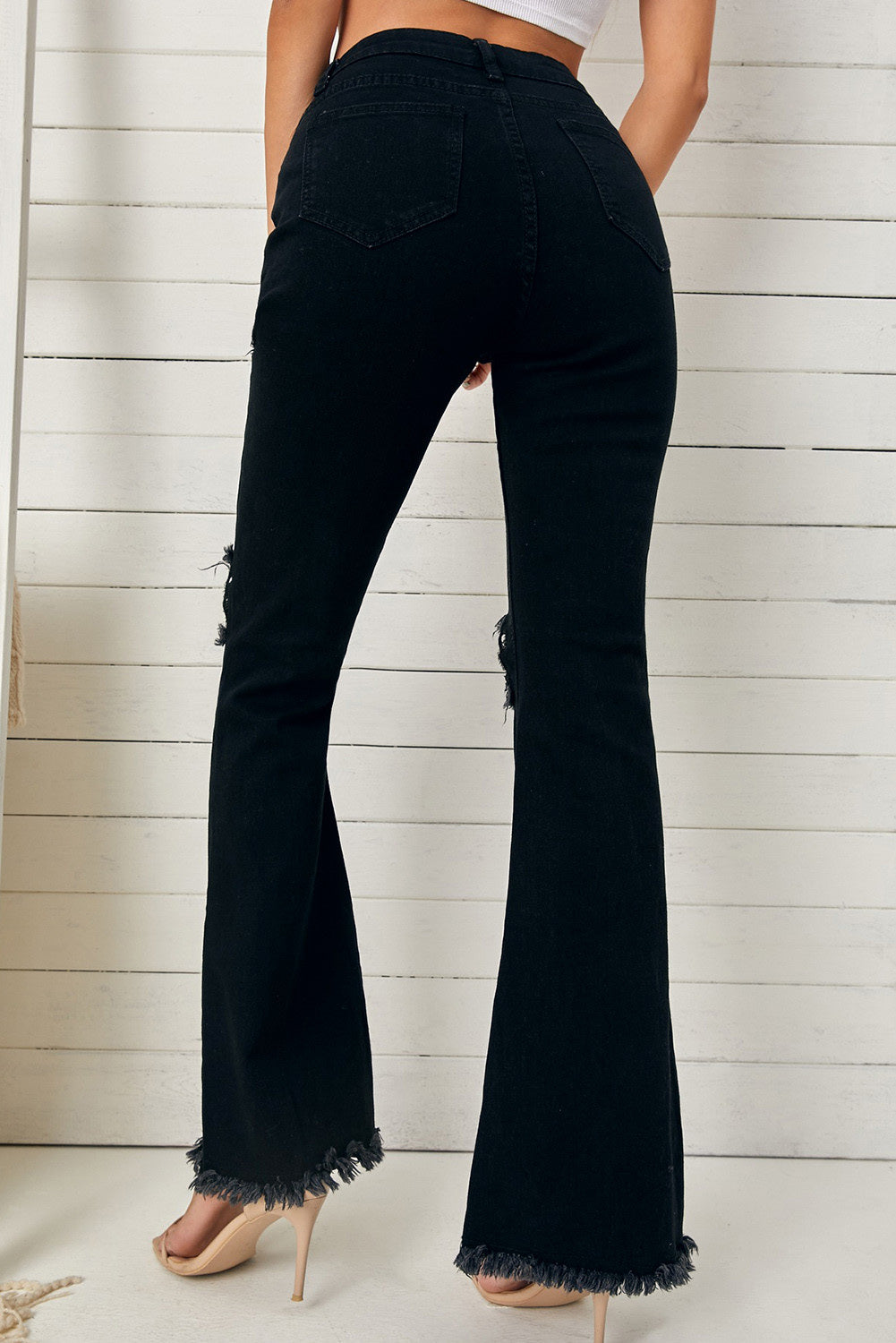 High Waist Ripped Bell Bottom Jeans