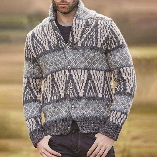 Autumn And Winter Long-sleeved Geometric Jacquard Knitted Cardigan