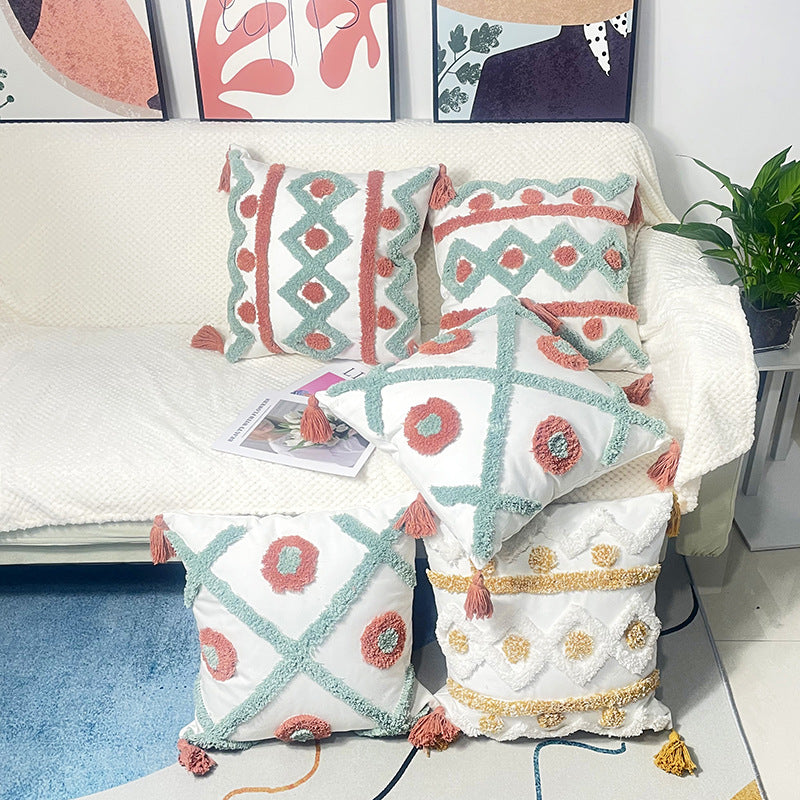 Fashion Tufted Print Pillow Ethnic Style