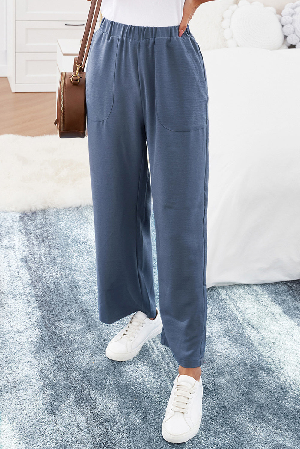 Elastic Waist Pocketed Wide Leg Pants