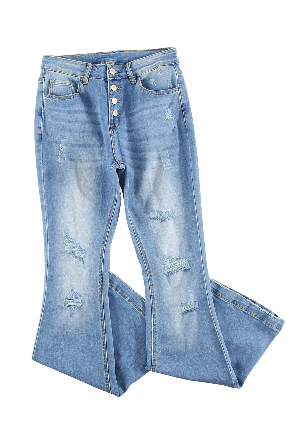 Dark Blue Mid Rise Button Front Flare Denim