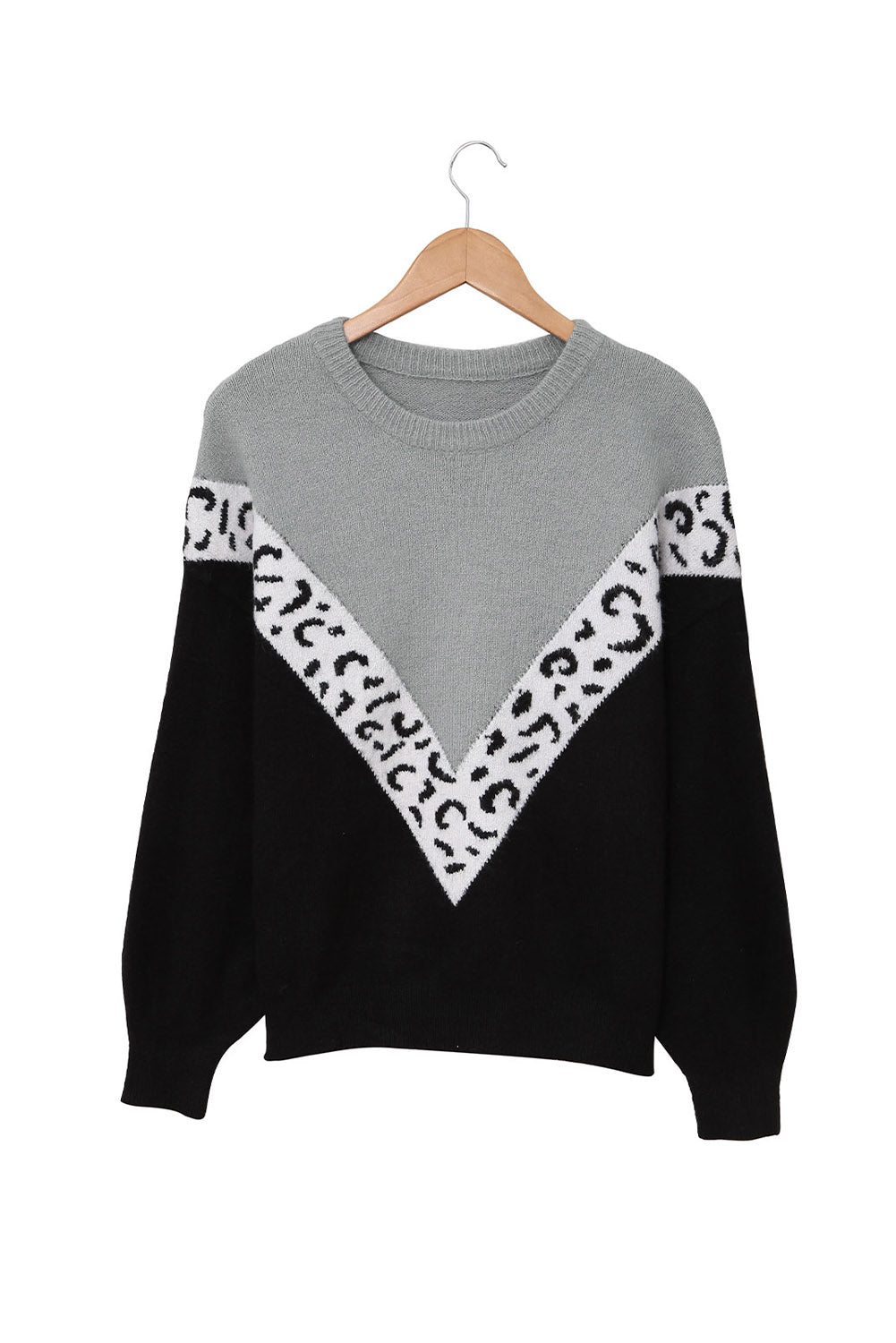 Colorblock Chevron Leopard Pullover Sweater