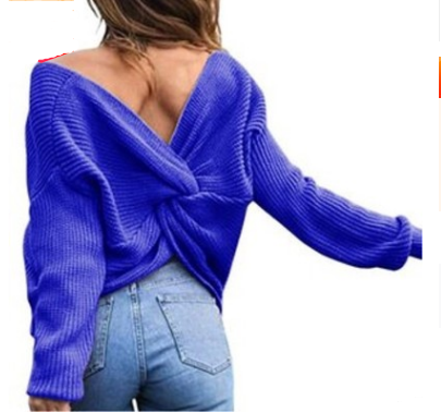 Large neckline V-neck halter head retro solid color sweater two wearing bat sweater coat
