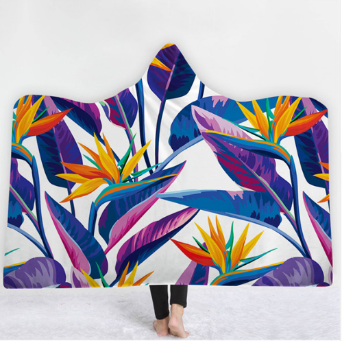 Hooded Thermal Fleece Blanket Coral Fleece Print Winter Warm Home Travel Portable Wearable Thick Hoodie Blanket For Adults Kids