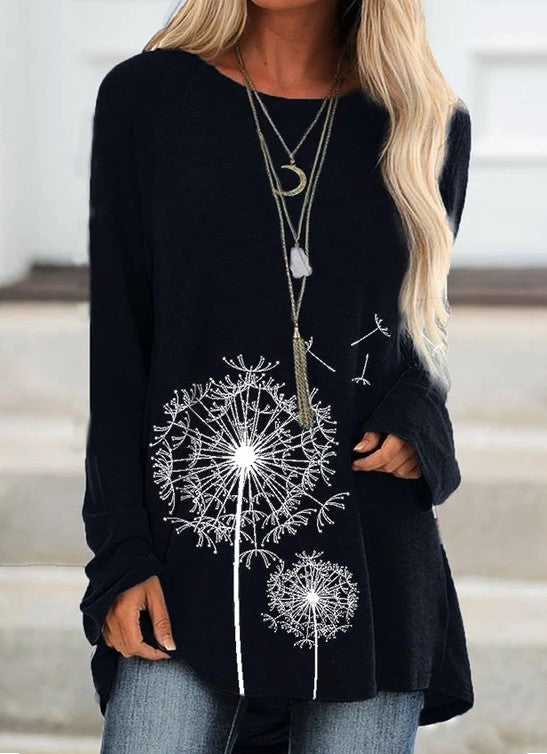 Round Neck Print Long Sleeve Top Sweatshirt