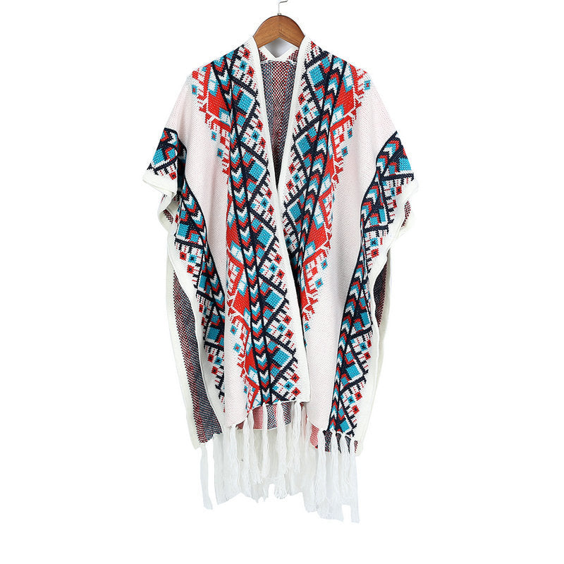 Ethnic Style Mixed Color Jacquard Shawl Dual-Use