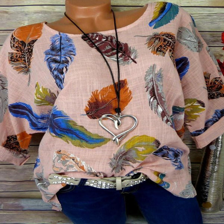 Feathers Colorful Three Quarter Sleeve Blouse