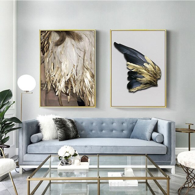 Decorative Gold Feather Abstract Canvas Painting Mural