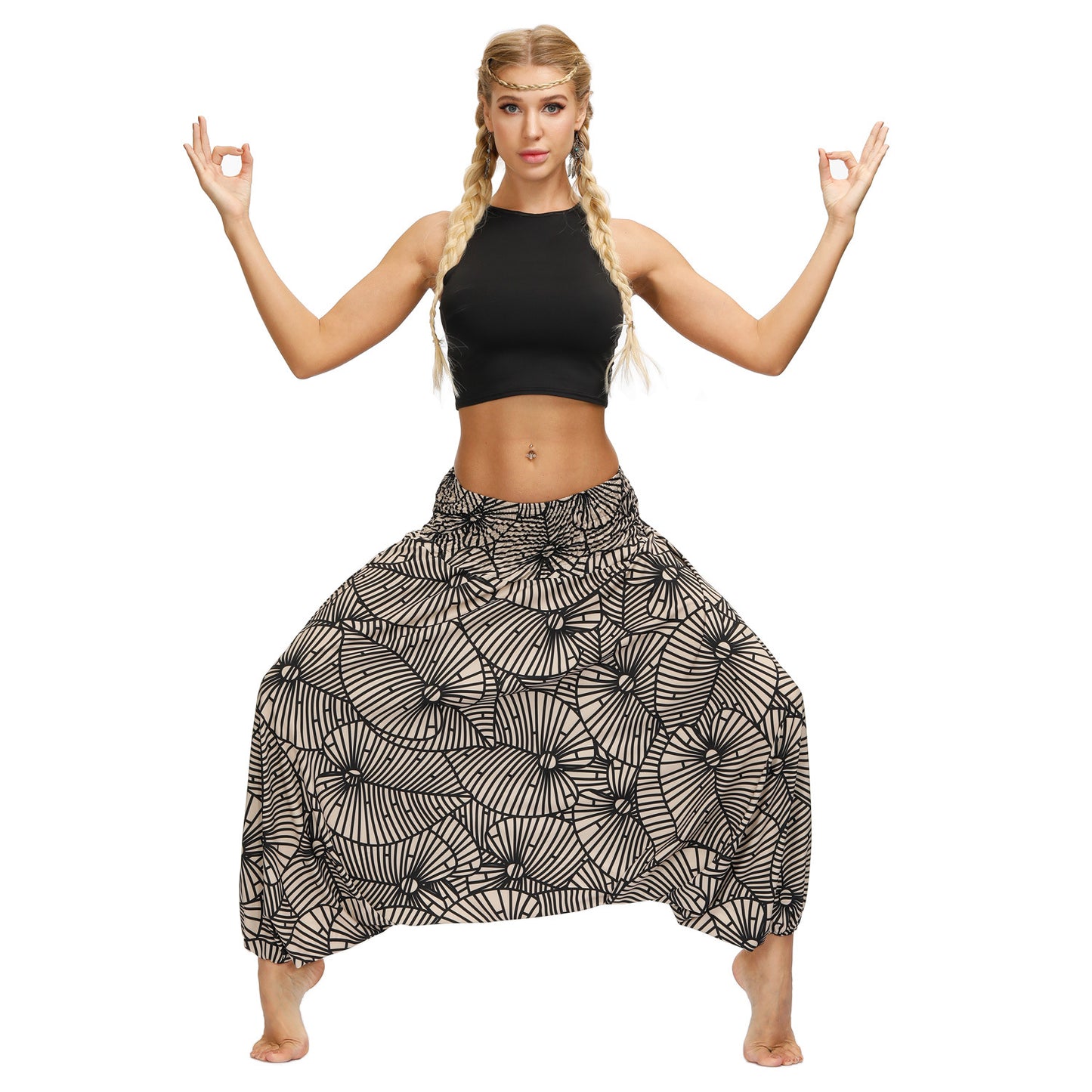 Boho Digital Print Fashion Women Yoga High Waist Wide Leg Bloomers