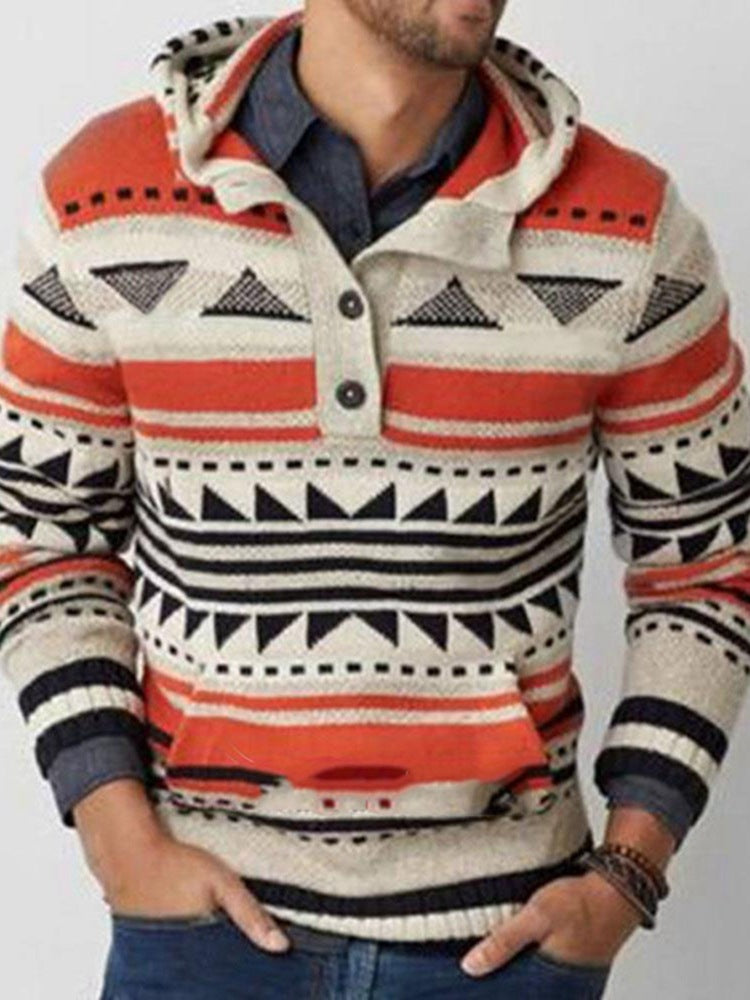 Hooded Sweater Men's Slim Jacquard Sweater Coat