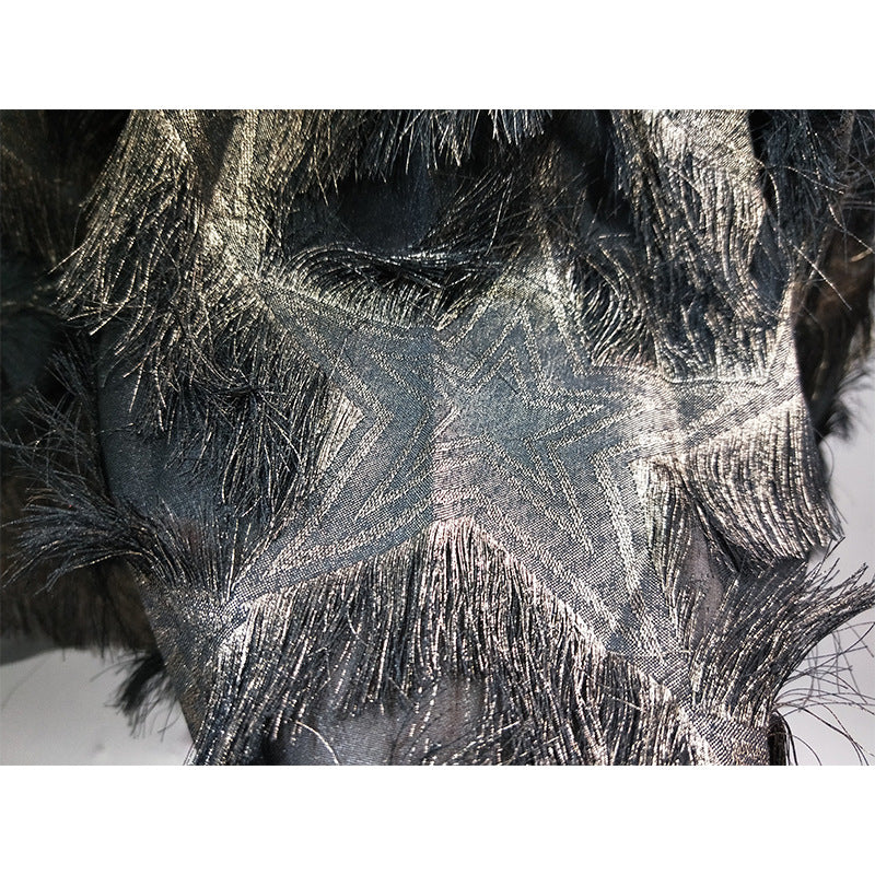 Gold Thread Elastic Waist Long Feather Skirt Skirt