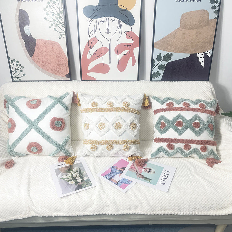 Fashion Tufted Print Pillow Ethnic Style