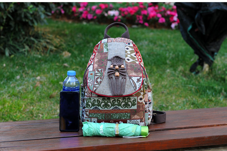 Ethnic style hand-woven backpack
