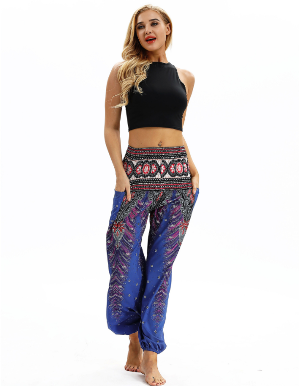 Digital Printed Lantern Pants Loosely Thin Elastic Waist Harem Pants