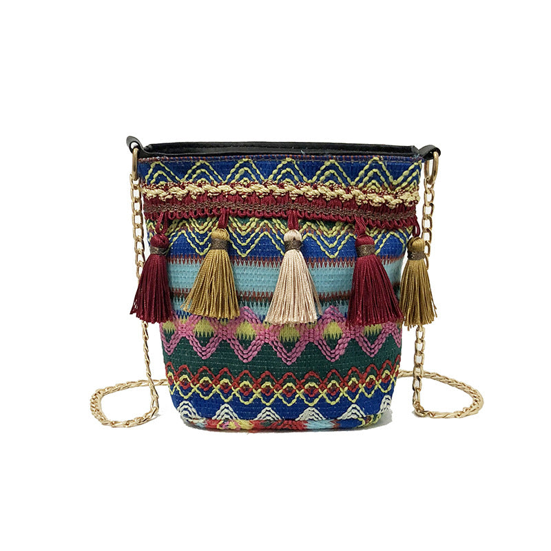 Tassel ethnic style linen bag