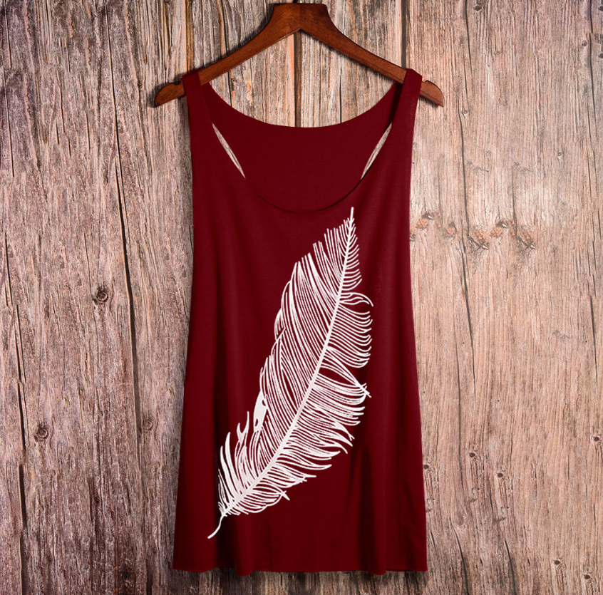 Sexy bottoming shirt with feather print vest