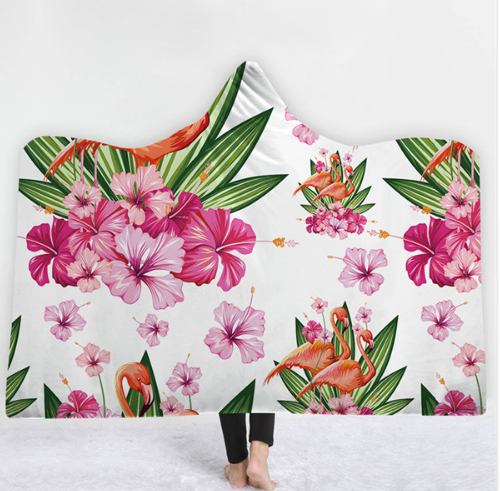 Hooded Thermal Fleece Blanket Coral Fleece Print Winter Warm Home Travel Portable Wearable Thick Hoodie Blanket For Adults Kids