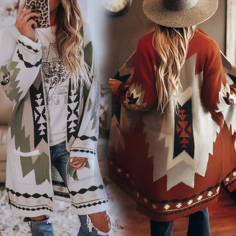 Long sleeve printed cardigan sweater
