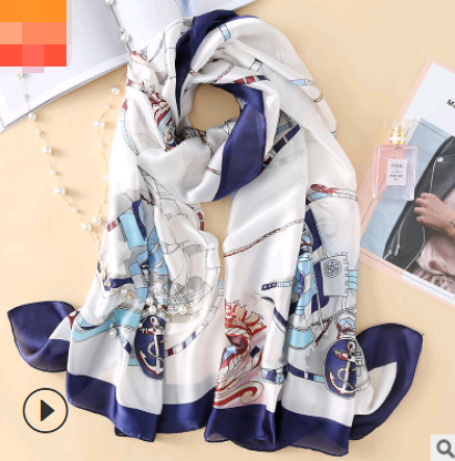 Spring, summer and autumn, new flowers, elegant and high-end artificial silk scarf, female decorative shawl, sunscreen beach towel