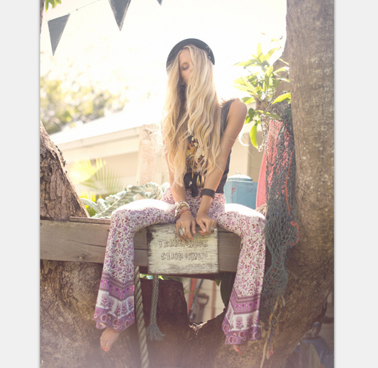 New large size boho print big trumpet pants