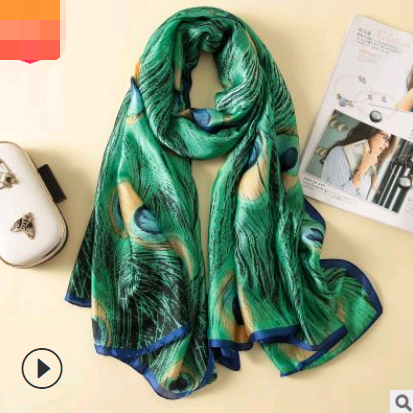 Spring, summer and autumn, new flowers, elegant and high-end artificial silk scarf, female decorative shawl, sunscreen beach towel