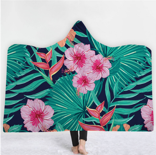 Hooded Thermal Fleece Blanket Coral Fleece Print Winter Warm Home Travel Portable Wearable Thick Hoodie Blanket For Adults Kids