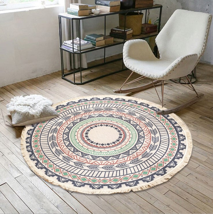 Nordic Cotton And Linen Round Carpet Retro Decoration