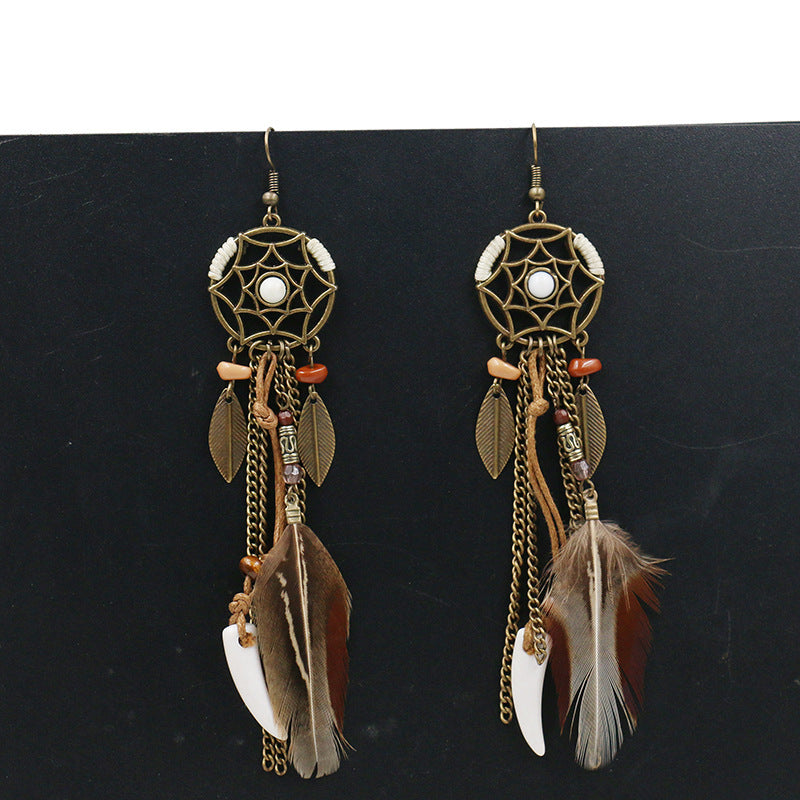 Europe and America exaggerated earrings jewelry fashion dream catcher earrings feather leaves earrings
