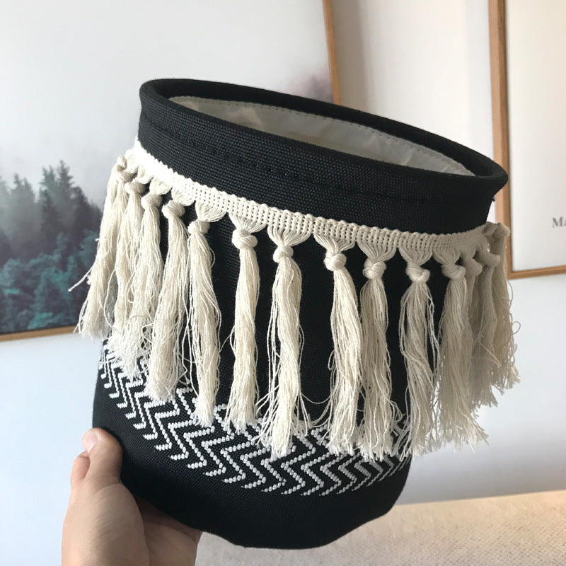 Nordic Style With Tassel Canvas Storage Bucket