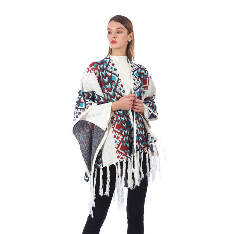 Ethnic Style Mixed Color Jacquard Shawl Dual-Use