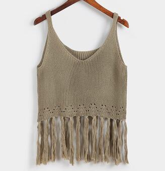 One Size Fringe Knit Cropped Top