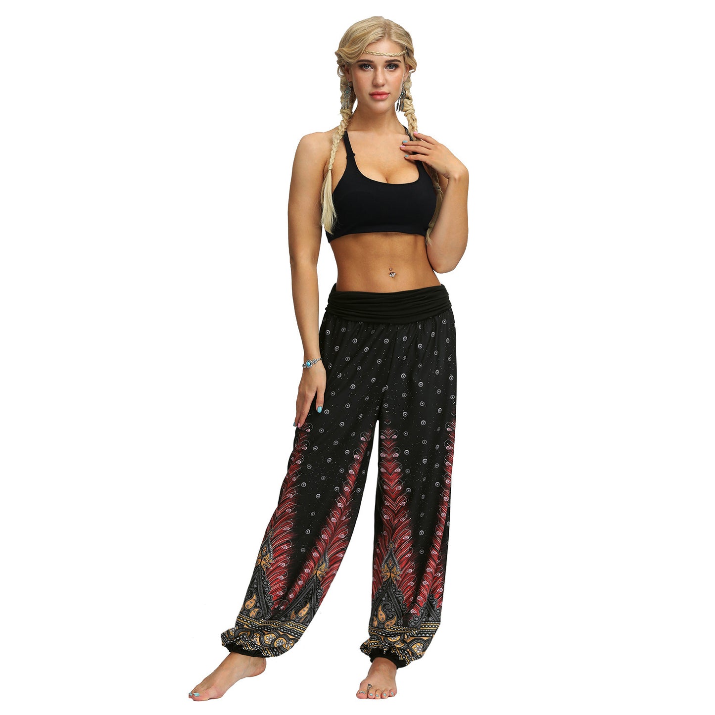 Printed feather yoga pants