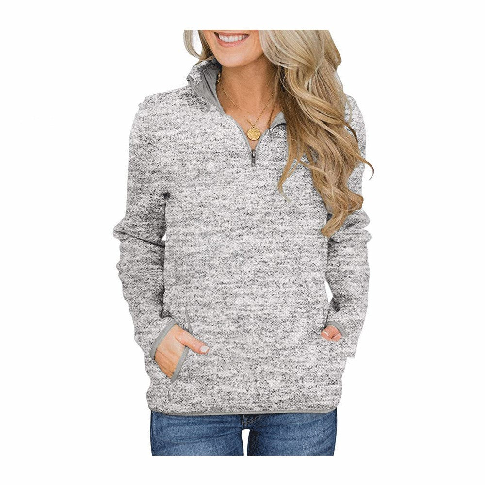 Women's long-sleeved stand-collar zipper sweater