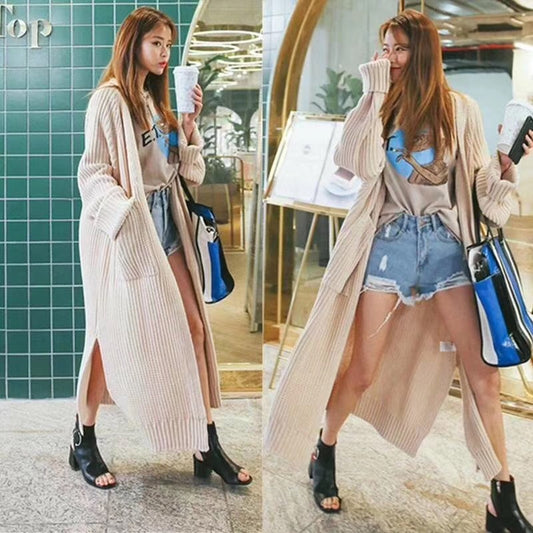 Women's over-the-knee loose large thick knit cardigan